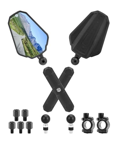 Azonee Motorcycle Mirrors Universal - 2 Pack Adjustable Rear View Mirrors with M8/M10 Threaded Bolts for ATV, Cruiser, Bike, and More | E-MARK Certified, 360° Rotatable Handlebars Wing Mirrors
