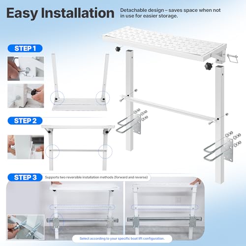 Desunqin Boat Lift Step-Over Heavy Duty Metal Boat Dock Steps with Reinforced Crossbar, Non-Slip & Removable Marine Boat Boarding Platform for Boat Lift & Dock