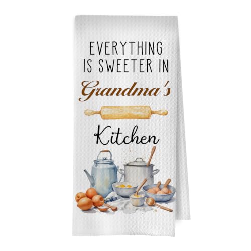 BlissfulAbon Grandma Gifts Kitchen Towels - Grandma Decorative Waffle Dish Towels, Grandma Gift Ideas Hand Tea Towel, 16×24 Inches