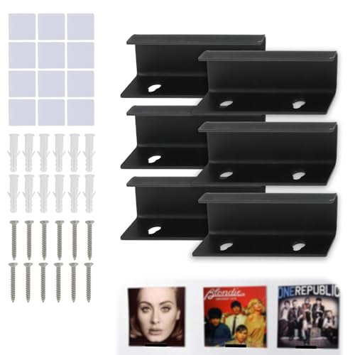Record Shelf 6pcs 10cm 4'' Acrylic Vinyl Record Wall Mount Black Stand Easy to Install Shelves Holder for Albums LP CD Minimalist Book Record Picture Collectibles Storage Display Ledge Set