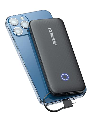 Portable Phone Charger Power Bank 10000mAh, Portable Charger Built in Cable USB Battery Pack, Slim External Backup Battery Charger with Cable, Travel Charger Compatible with iPhone and Android