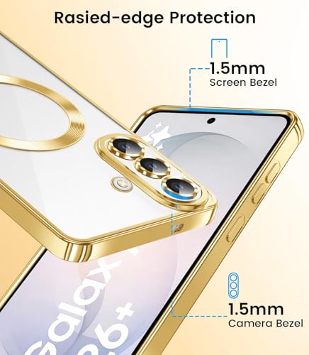Image of VONZEE Clear Logo Electroplating Transparent Case for Samsung Galaxy S26 Plus 5G, Magnetic Plating [Support for MagSafe Charger] Electroplate TPU Cover- Gold