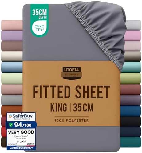 Utopia Bedding Fitted Sheet King, Grey - Deep Pocket 14 inch (35 cm) - Easy Care - OEKO-TEX Certified - Soft Brushed Microfibre Fabric - Shrinkage and Fade Resistant - Bottom Sheet - View 3