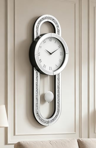 SHYFOY Decorative Wall Clock, 31 . 5 Mirrored Pendulum Clock Silent Luxury Large Wall Clocks with