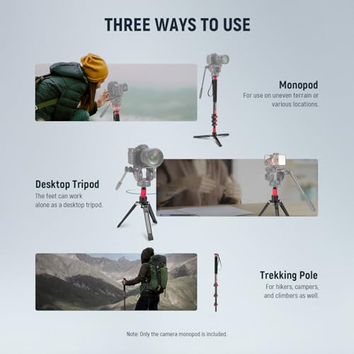 NEEWER 67.7" Camera Monopod Stand, Lightweight Carbon Fiber Travel Tripod with Detachable Base for DSLR Camcorder Video Recording, Telescopic Selfie Stick Trekking Pole, Max Load 13.2lb, TP71 by NEEWER - Image 7