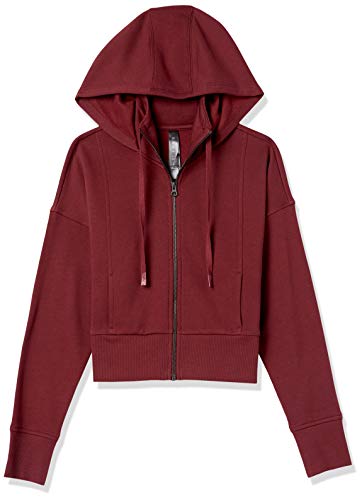 Core 10 Women's Super Soft Fleece Cropped Length Zip-Up Hoodie Sweatshirt, Burgundy, Small #TOP4