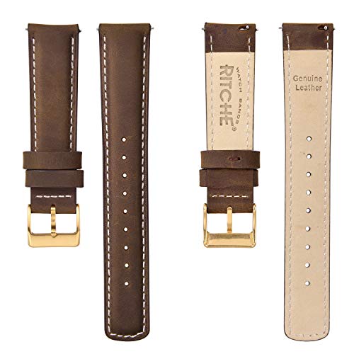Ritche Quick Release Leather Watch Band 18mm 19mm 20mm 21mm 22mm 23mm 24mm Leather Watch Strap, Saddle Brown & White & Gold, 18mm, Classic by Ritche - Used condition - Image 5