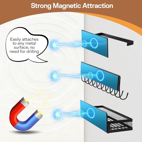 OtterOasis Pacote com 5 prateleiras magnéticas para geladeira e máquina de lavar, organizador magnético de lavanderia, suporte magnético para temperos para geladeira com ganchos versáteis, suporte de