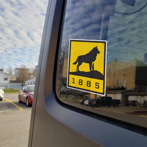 Image of Michigan Tech University 1885 Official Huskies Logo Gold and Black Weatherproof Vinyl Sticker Car Decal from Nudge Printing
