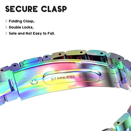 Gheper Metal Watchband Compatible With Fitbit Luxe/Luxe Se Stainless Steel Protective Bezel Frame Case Design Wrist Strap Bracelet Replacement For Luxe/Luxe Se Smartwatch Accessory(Rainbow) #TOP3