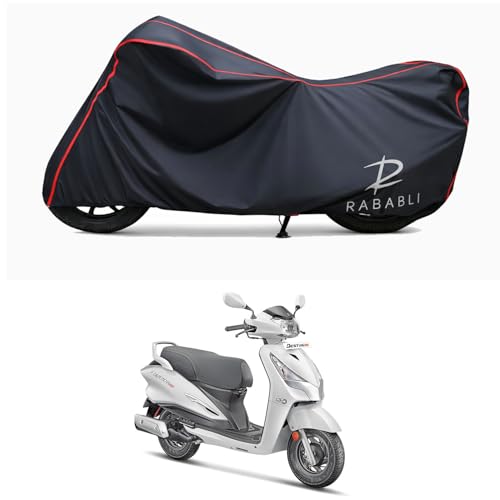 Image of Waterproof Bike Body Cover Compatible for | Hero Destini 125 LX | Taffeta Fabric, Red Piping Design, Bottom Elastic Fit | Dustproof, Sun UV & Rain Protection for All Bikes