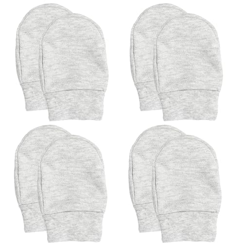 Soft Touch 100% Cotton Baby Anti Scratch Mittens - 4 Pack (Grey)