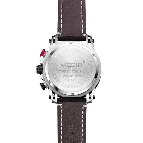 Megir Leather Strap Leisure Quartz Watches For Men 24 Hours Chronograph 3Atm Waterproof Army Sports Wristwatches #TOP5