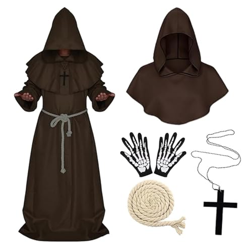 WZBBJuser Mönch Kostüm, Priester Gewand mit Kapuze (XL)