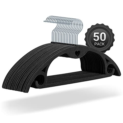 Velvet Clothes Hangers, Eseoe 50 Pack No Shoulder Bumps Suit Hangers With Swivel Hook, Ultra Thin Space Saving, Wide For Coat, Sweaters, Jackets, Shirt, Pants, Dresses (Dark Grey With Silver Hook) #TOP9
