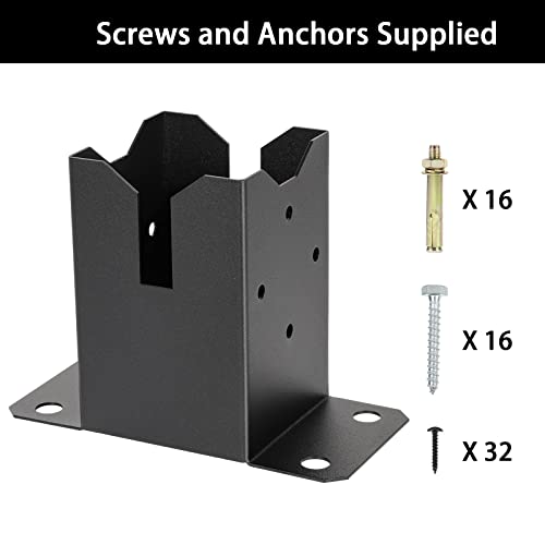 4X4 Post Base, 4 Pack Heavy Duty Steel Deck Post Base Internal Size 3.5" X 3.5" Come With Wood Screws And Concrete Anchors, Wood Fence Post Base For Deck Porch Handrail Railing Support #TOP2