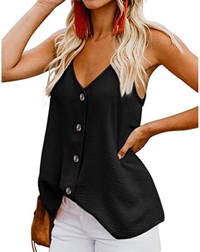 LAFIZZLE Women's V Neck Strappy Chiffon Button Down Tank Tops Sleeveless Casual Summer Cami Shirts Blouse