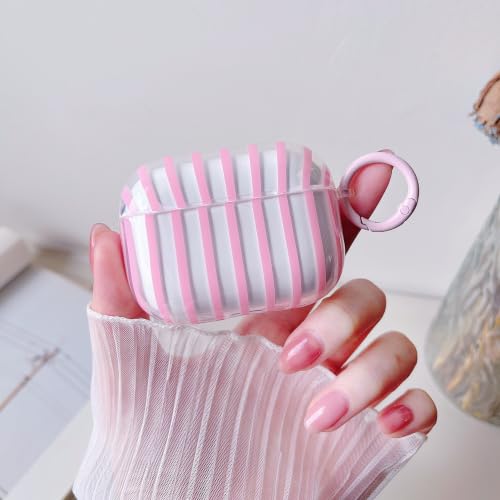 Image of MINSCOSE for AirPods Pro 3rd Generation Case,Cute Striped Aesthetic Pattern Design with Trendy Keychain Ring,Soft TPU Protective Shockproof Cover with Cleaner Kit for Airpods Pro 3-Clear Pink