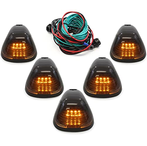 Hante Amber LED cab roof Running Lights with Smoked Lens, Cab Marker Lights, Top Clearance Light Replacement Accessories, 5PCS