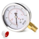 BPSSDI 0-30 Psi Low Pressure Gauge, 2.5' Dial Size, 1/4' NPT Lower Mount, 304 Stainless Steel Case, Water Pressure Gauge Test for Water Pipe, HVAC(with Tape)