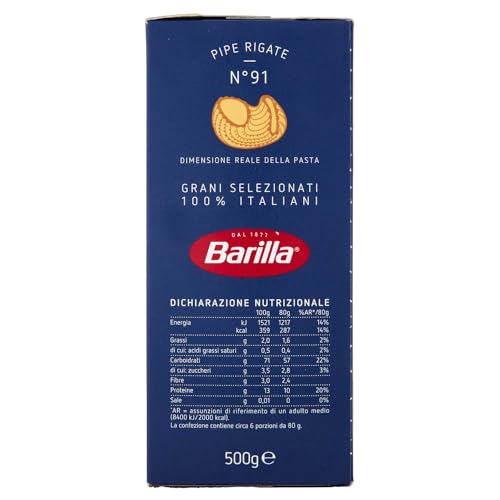 Pâtes Pipe Rigate Barilla N. 91 – 500g, Cuisson Al Dente - vue 6