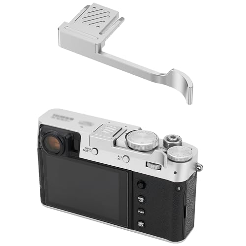 JJC Metal Thumb Grip Rest for Fuji Fujifilm X100VI X100V X100F X100T X100S X100 X-E4 X-E3 Cameras, Hot Shoe Cover Protector Thumb Support for Stable Safe Hand Hold, Silver Color