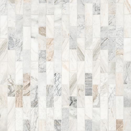 MSI Arabescato Venato White 2 in. x 6 in. Honed Marble Subway Mesh Mounted Mosaic Tile for Bathroom, Kitchen Backsplash, Accent Wall Tile, and Shower Wall Tile by MSI - Image 3