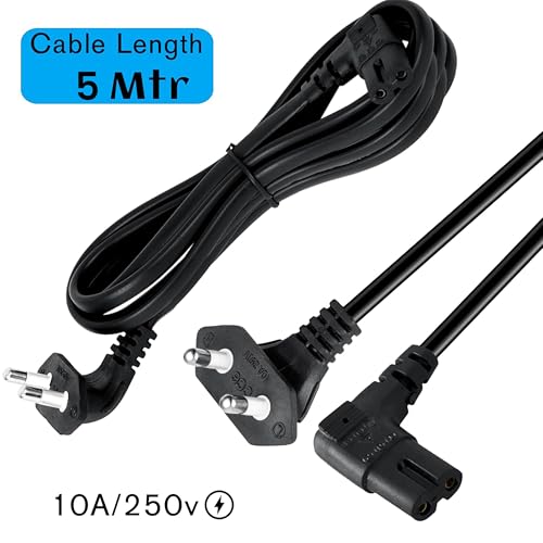 Image of Storite 5 Mtr 2-pin L-Shape Universal Replacement AC Power Cord Cable Wire for Printer, Laptop PC Notebook Computer, Tape Recorder, Camera Black