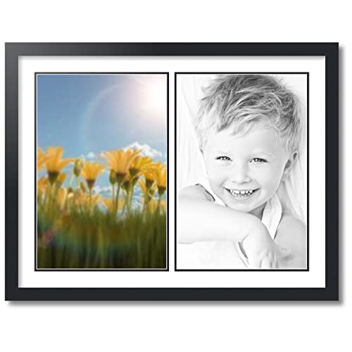 ArtToFrames Collage Photo Frame Double Mat with 2-12x18 inch Openings with Black Frame and Crisp Top Mat