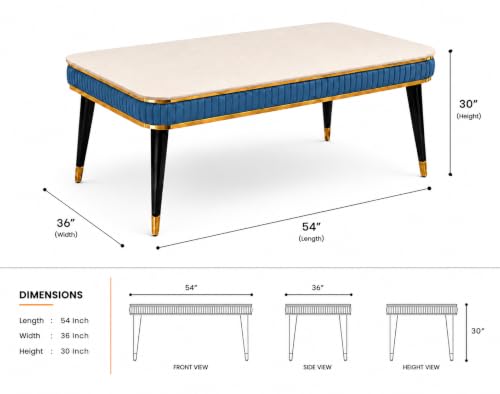 Image of WOODEN SPACE 4 Seater Wooden Dining Table Set | Urban Marble Top Dining Table with Chairs for Dining Room & Kitchen (Modern Zyro Blue) (54 x 36 x 30 inch)