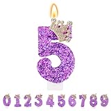 TESGADGETS Bougies d'anniversaire Violettes, Bougies d'anniversaire avec Couronne combinable et Chiffre 5 pour gâteau, Bougie Scintillante avec Le Chiffre 5 pour célébrations Anniversaires