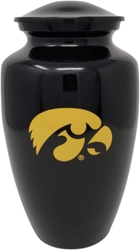 Exquisiteurn's NCAA Licensed College Team Handcrafted Metal Cremation Urn - Collegiate Team Urn (Iowa Black)