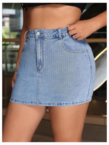 Floerns Women's Plus Size High Waisted Denim Mini Skirt Bodycon Jean Skirts with Pockets3