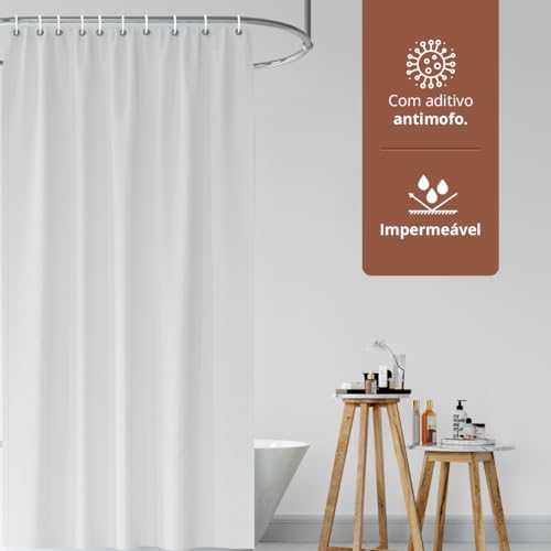 1 Cortina Box Banheiro Branca Antimofo Ajustável 2,30x1,40