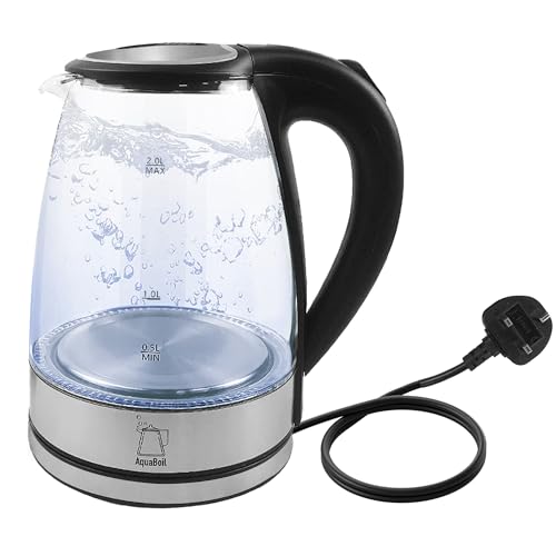 Electric Kettle For Coffee & Tea 2L Water Boiler 1500W, Glass Water Kettle with LED Lighting Stainless Steel Filter, Boil-Dry Protection, Black, BPA Free