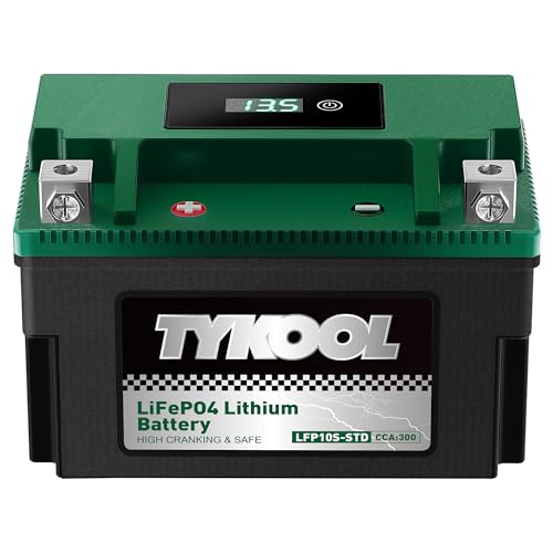 Image of TYKOOL LFP10S-STD Lithium Battery, Replaces YTZ10S, 300CCA 5Ah Fits for Motorcycle ATV PWC, Compatible with Honda CBR1000RR CBR600RR Yamaha R6 MT07 MT09, LCD SOC Display