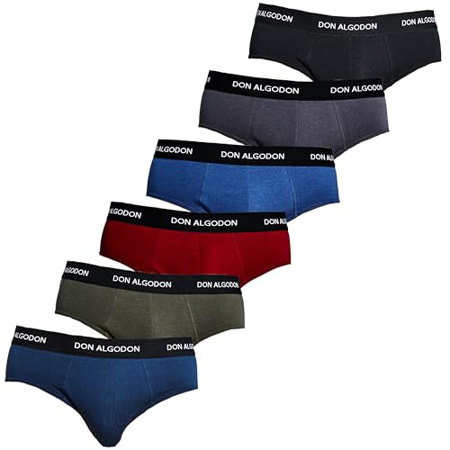 DON ALGODON | Pack 6 Slips Hombre Suaves, Transpirables y Resistentes (FR/ES, Letras, M, Regular, Regular, Marino/Verde/Granate/Negro/Azul/Gris)