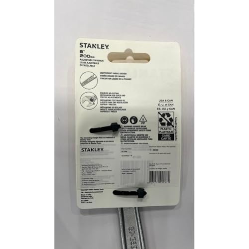 Image of STANLEY 87-369 8 inch (200mm) Adjustable Wrench, Lightweight Handle Design, Chrome Plated, Ideal for Plumbing, Automotive, Furniture Assembly, Outdoor Equipment Maintenance & General Household Tasks