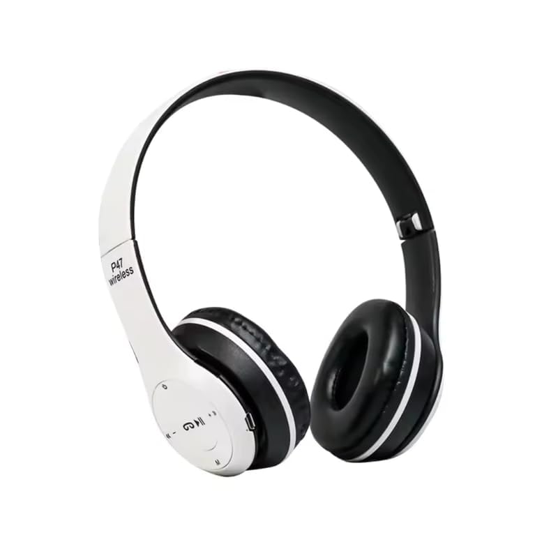 P47 Bluetooth Wireless Over-Ear Headphones with Microphone, SD Card Support, Foldable Adjustable Headset, Rechargeable for Mobile, Laptop & PC, White-image-26