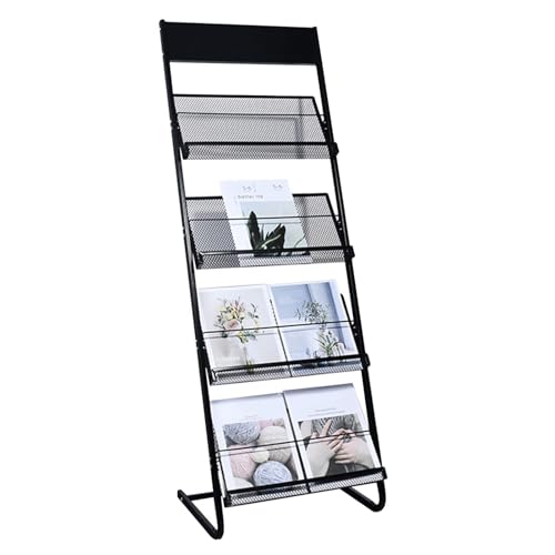 NIELONGHCY 4-Tier Black Metal Magazine Rack, Brochure Display Holder for Commercial Showrooms, Hotel Lobby & Sales Areas