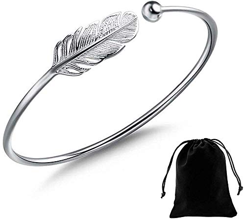 Preisvergleich Produktbild TOMYEER Damen-Armband aus 925er-Sterlingsilber mit verstellbarer Öffnung, Blattfeder-Armreif