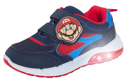 Super Mario Brothers - Zapatillas deportivas para niños con luces intermitentes de Nintendo, azul, rojo, blanco, 25 EU