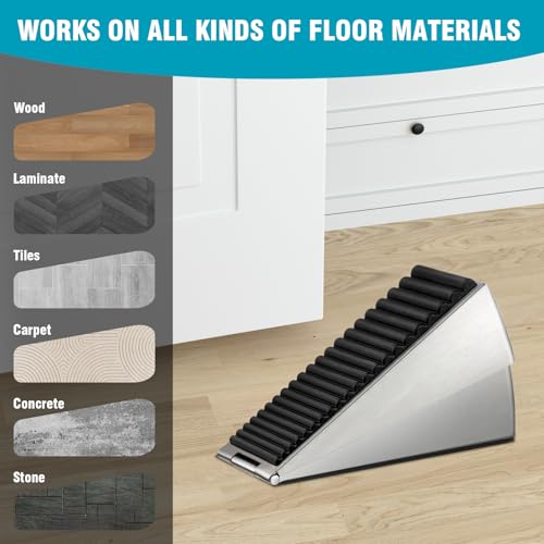 Flora GUADR Adjustable Spring Loaded Large Door Stopper 2Packs- Heavy Duty Tall Door Stop Wedge Door Stoppers for Bottom of Door, 3” Doorstop Stainless Steels and Rubber Made Suits Any Heavy Door