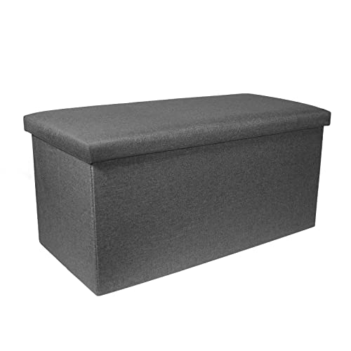 Mrcrypos Storage Ottoman Folding Bench Chest With Cover,Coffee Table Foot Rest Step Stool Multipurpose Linen Fabric Ottomans Bench With Padded Seat For Bedroom And Living Room 30"X15"X15"(Grey) #TOP5