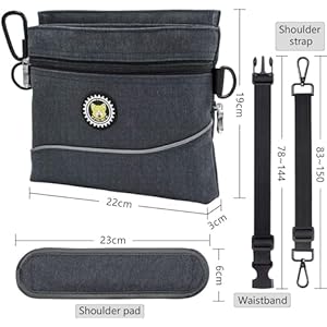 Viklluyr Dog Treat Pouch Bag with Magnetic Closure, 2 Zip Pockets, Dog Food Bag with Removable Inner Pocket, Padded Shoulder Strap, Perfect Food Bag for Agility Training - Including Carabiner Viklluyr Dog Treat Pouch Bag with Magnetic Closure, 2 Zip Pockets, Dog Food Bag with Removable Inner Pocket, Padded Shoulder Strap, Perfect Food Bag for Agility Training – Including Carabiner