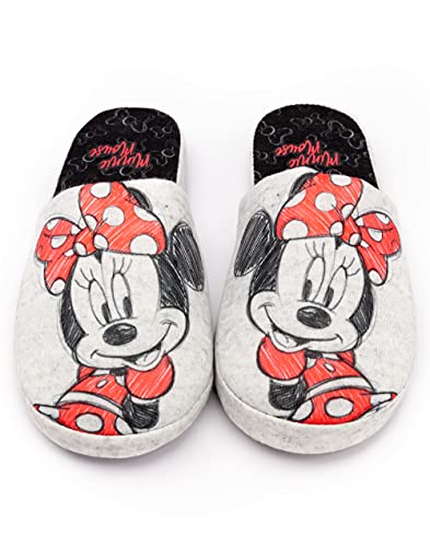 Disney Minnie Mouse Slippers Womens Slip-On Grey House Shoes 5-6 Uk #TOP6