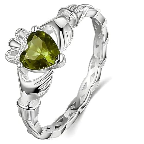 LYTTMAB S925 Silver Claddagh Ring For Women August Birthstone Peridot