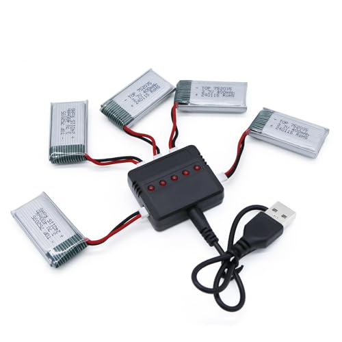 Tosiicop 3.7V 400Mah Lipo Battery - 5Pcs Drone Batteries with 5in1 USB Charger for Syma Q11 H99W H31...
