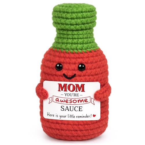 Mothers Day Birthday Gifts for Mom from Son Daughter, Mother's Day Best Mom Ever Gifts for New Moms Bonusmom Stepmom Mother in Law Handmade Crochet Hot Sauce Doll I Love You Mom's Gift for Mama Mommy