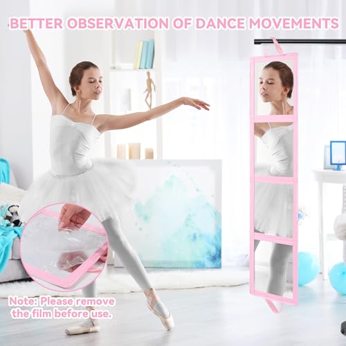 ROYALAY Foldable Full Length Mirror with Handle, 47 * 13in Four-fold Portable Mirror for Travel Makeup Dancing and Fitting Clothes, Pink by ROYALAY - Image 6